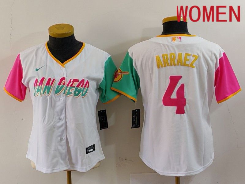 Women San Diego Padres #4 Arraez White City Edition Nike 2024 MLB Jersey style 1